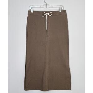 Co & Eddy Linen mix midi khaki skirt front tie side slits size 10